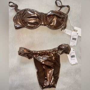 Good American Metallic Brown Bikini Set